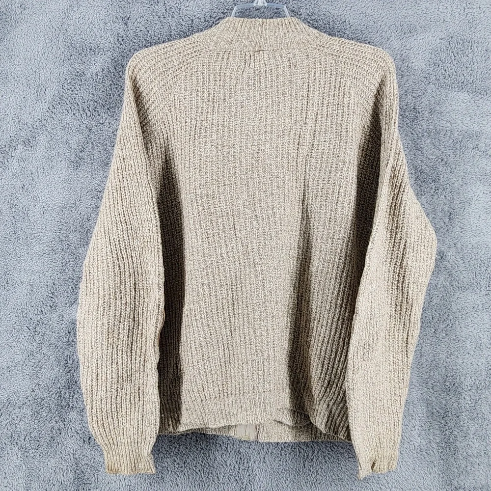 Orvis Sweater Mens L Tan Wool Blend Full Zip Elbow Patch Made in USA 90s Vintage